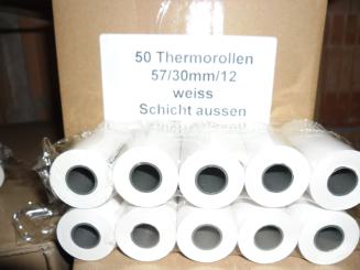 Bonrollen Thermopapier 57/30mm/12  Durchm. ca.9m  ohne Text 